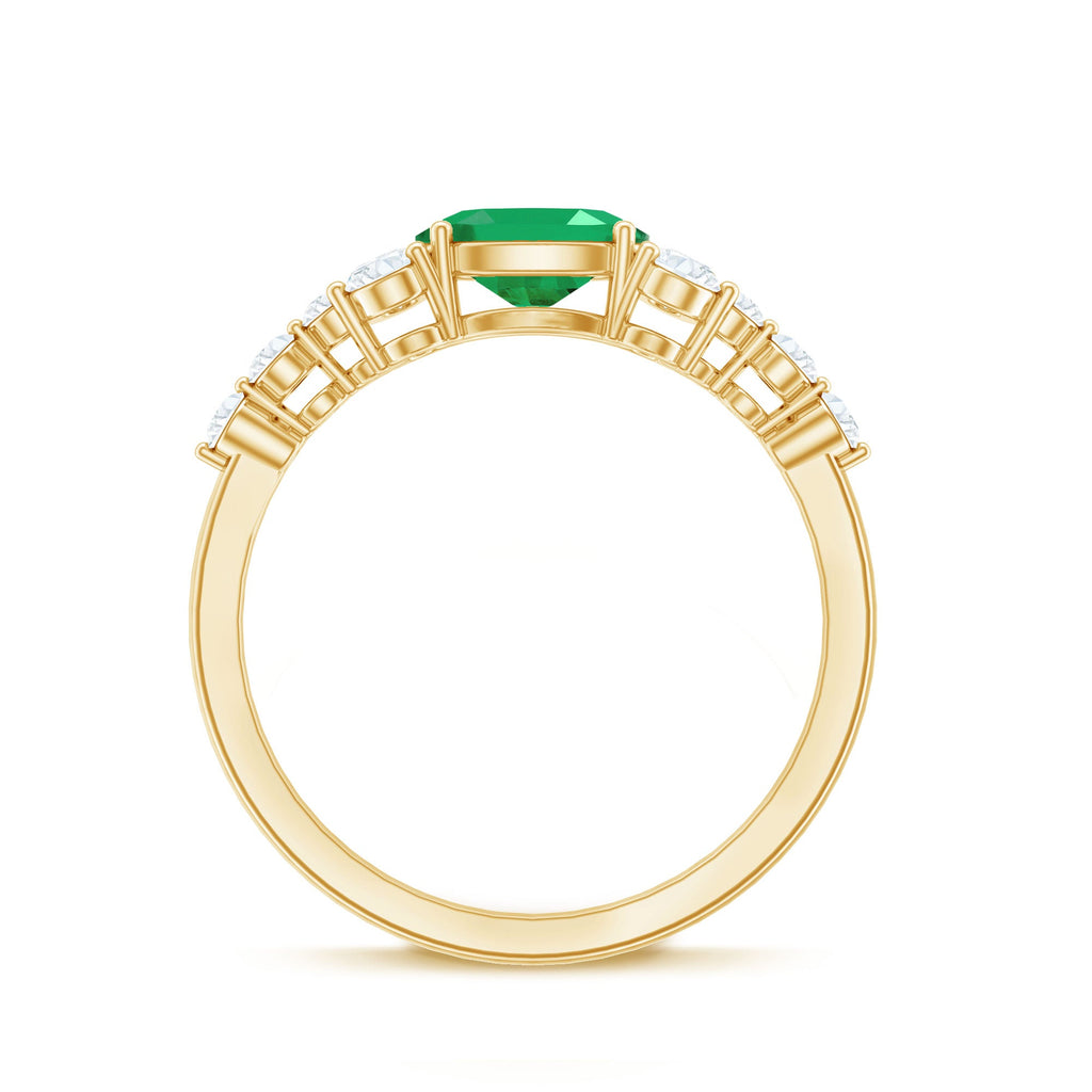 5X7mm Oval Cut Emerald Promise Ring with Diamond