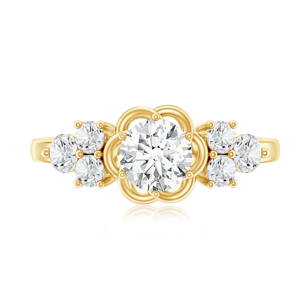Certified Round Moissanite Flower Engagement Ring