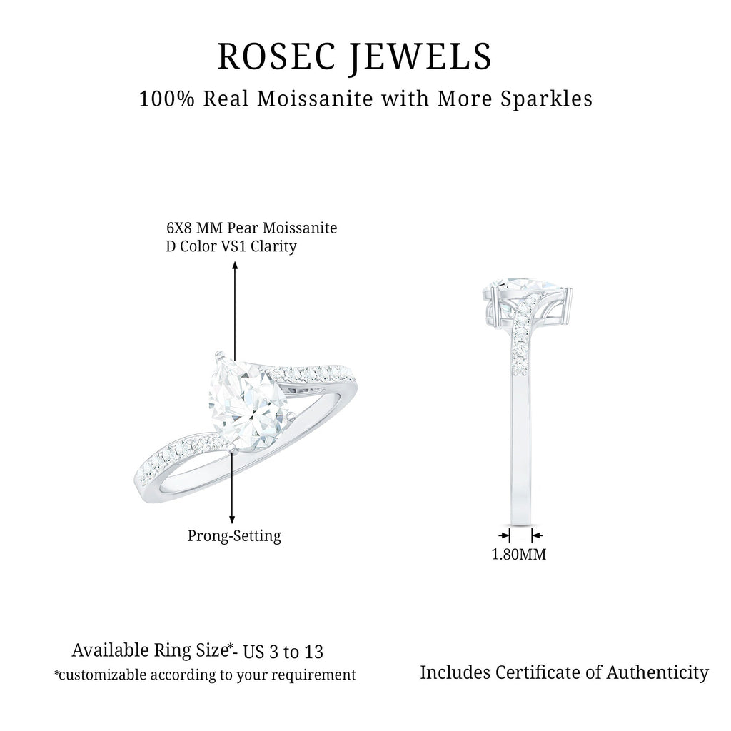 Pear Shape Moissanite Solitaire Bypass Engagement Ring