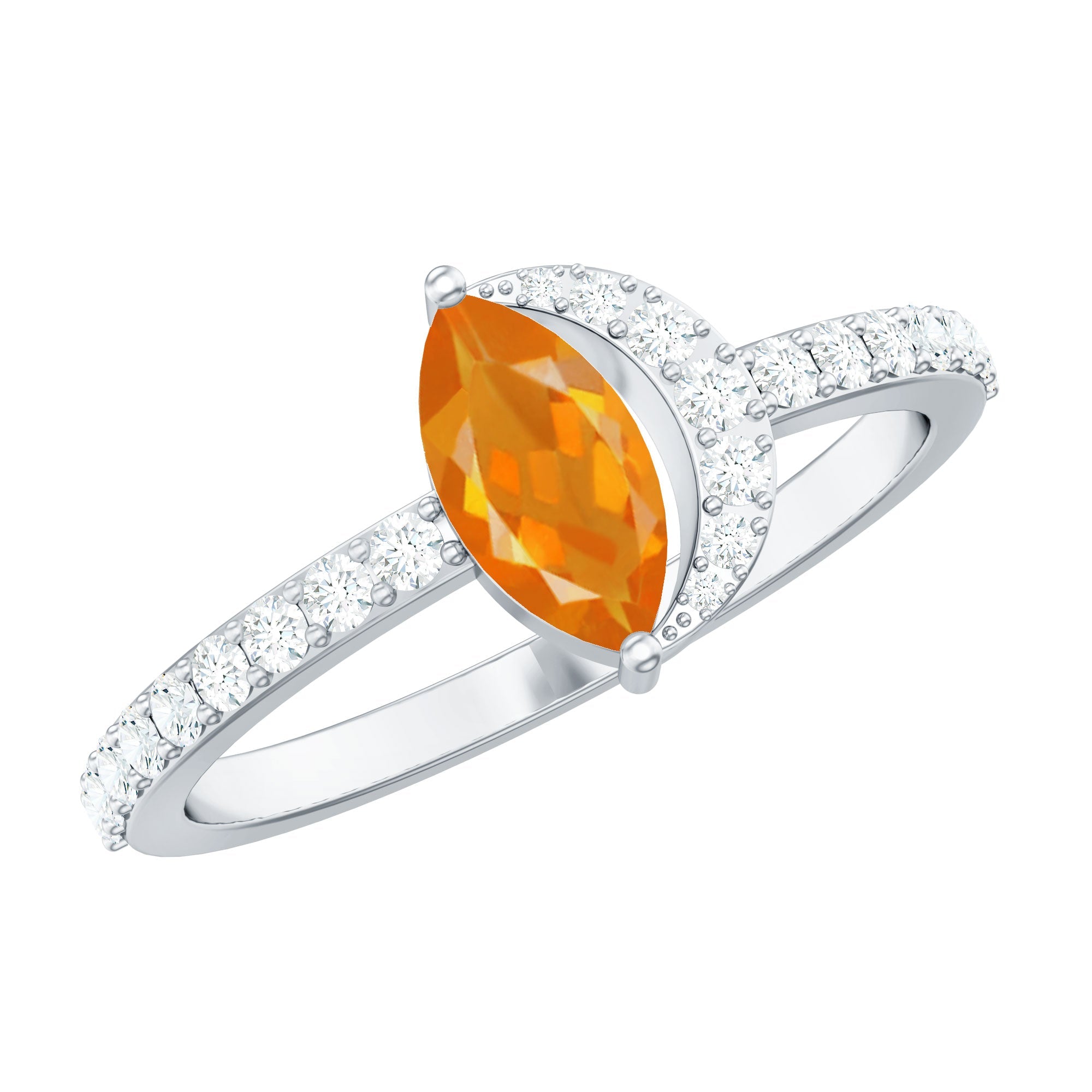 Minimal Marquise Fire Opal and Diamond Engagement Ring