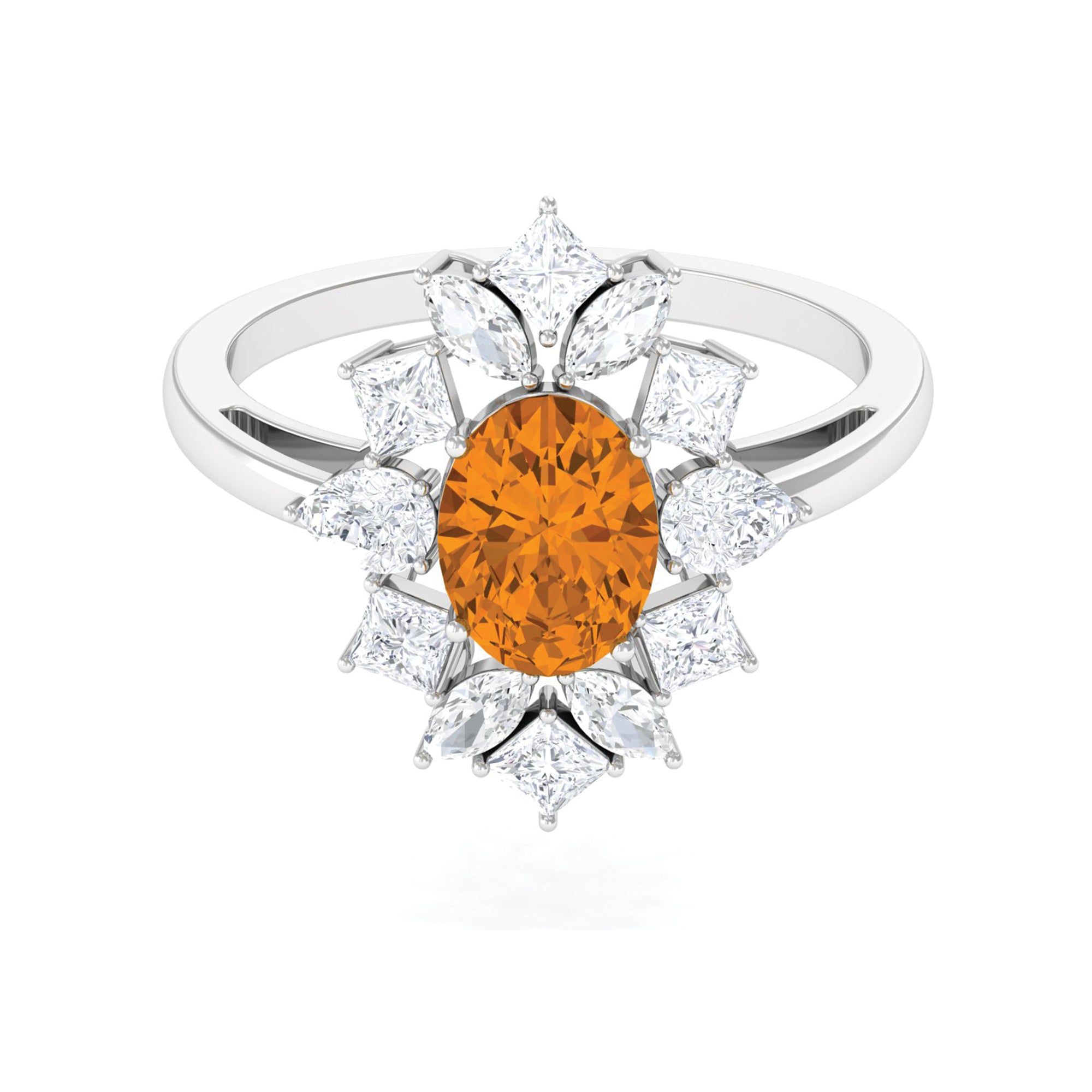 2.25 CT Oval Cut Citrine Cocktail Ring with Moissanite Stones