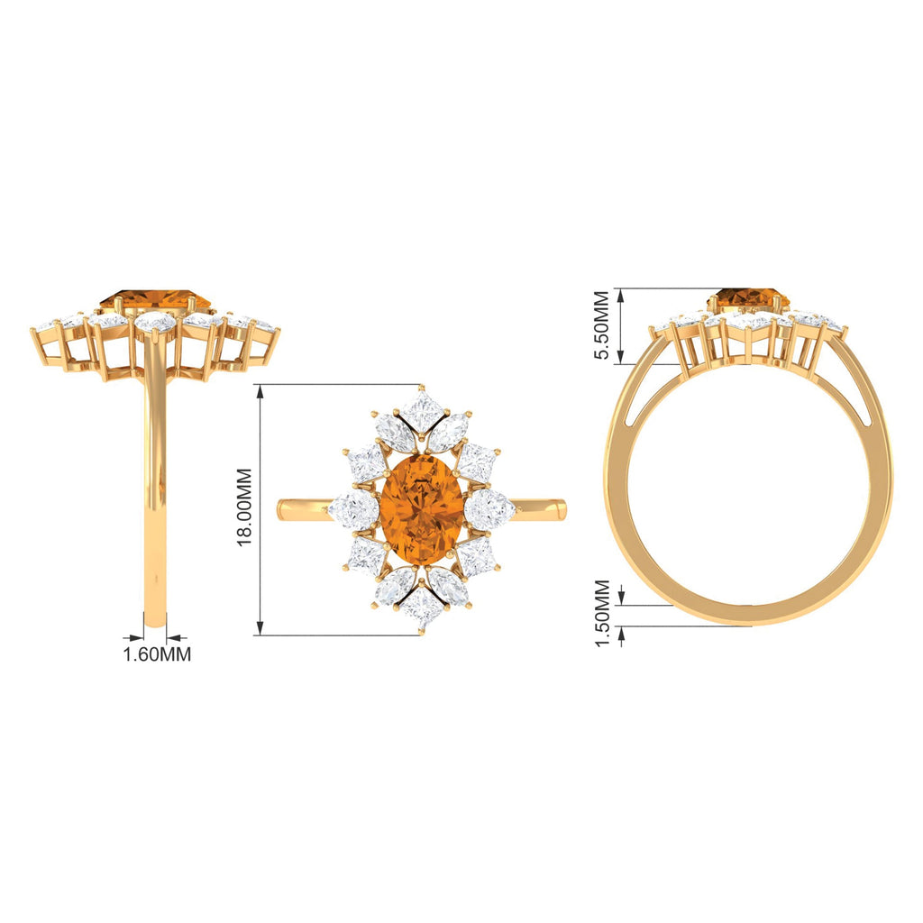 2.25 CT Oval Cut Citrine Cocktail Ring with Moissanite Stones