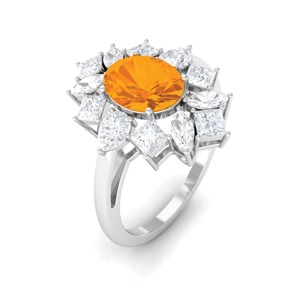 2.25 CT Oval Fire Opal Cocktail Engagement Ring with Moissanite