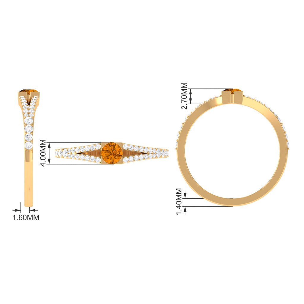 0.50 CT Split Shank Citrine Promise Ring with Diamond Accent