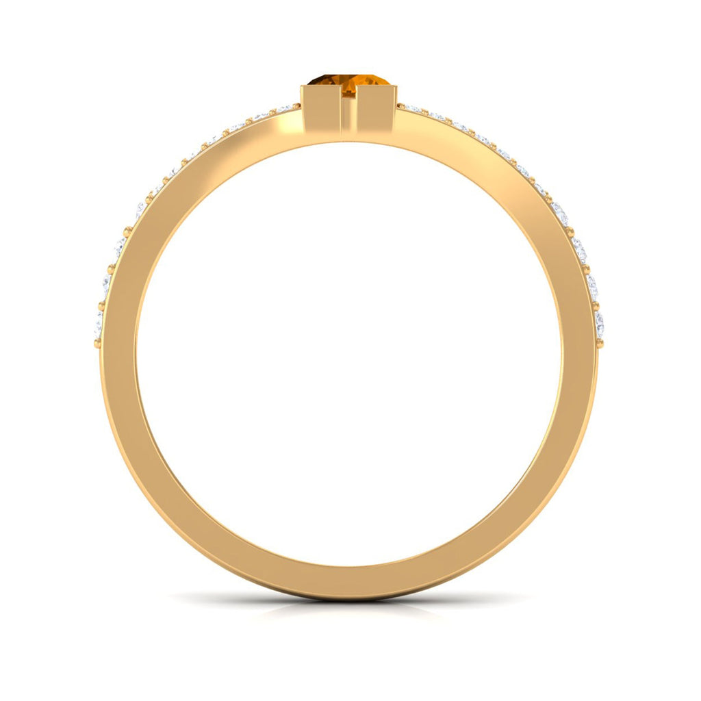 0.50 CT Split Shank Citrine Promise Ring with Diamond Accent