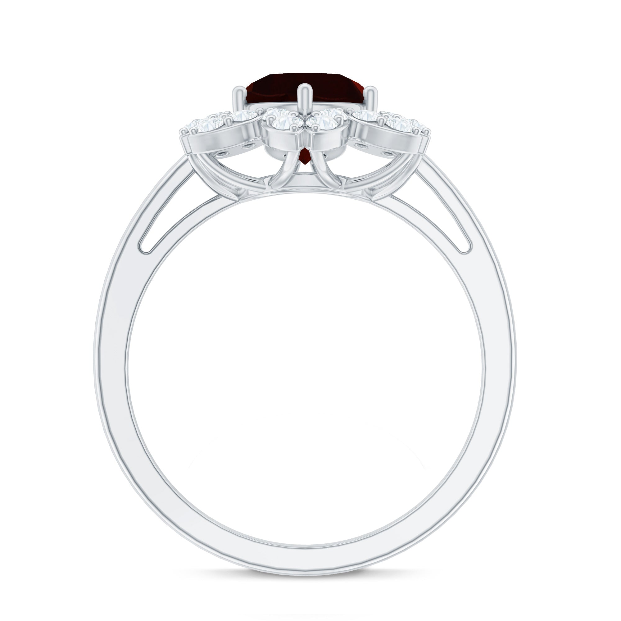Certified Natural 8mm Garnet Flower Engagement Ring with Diamond