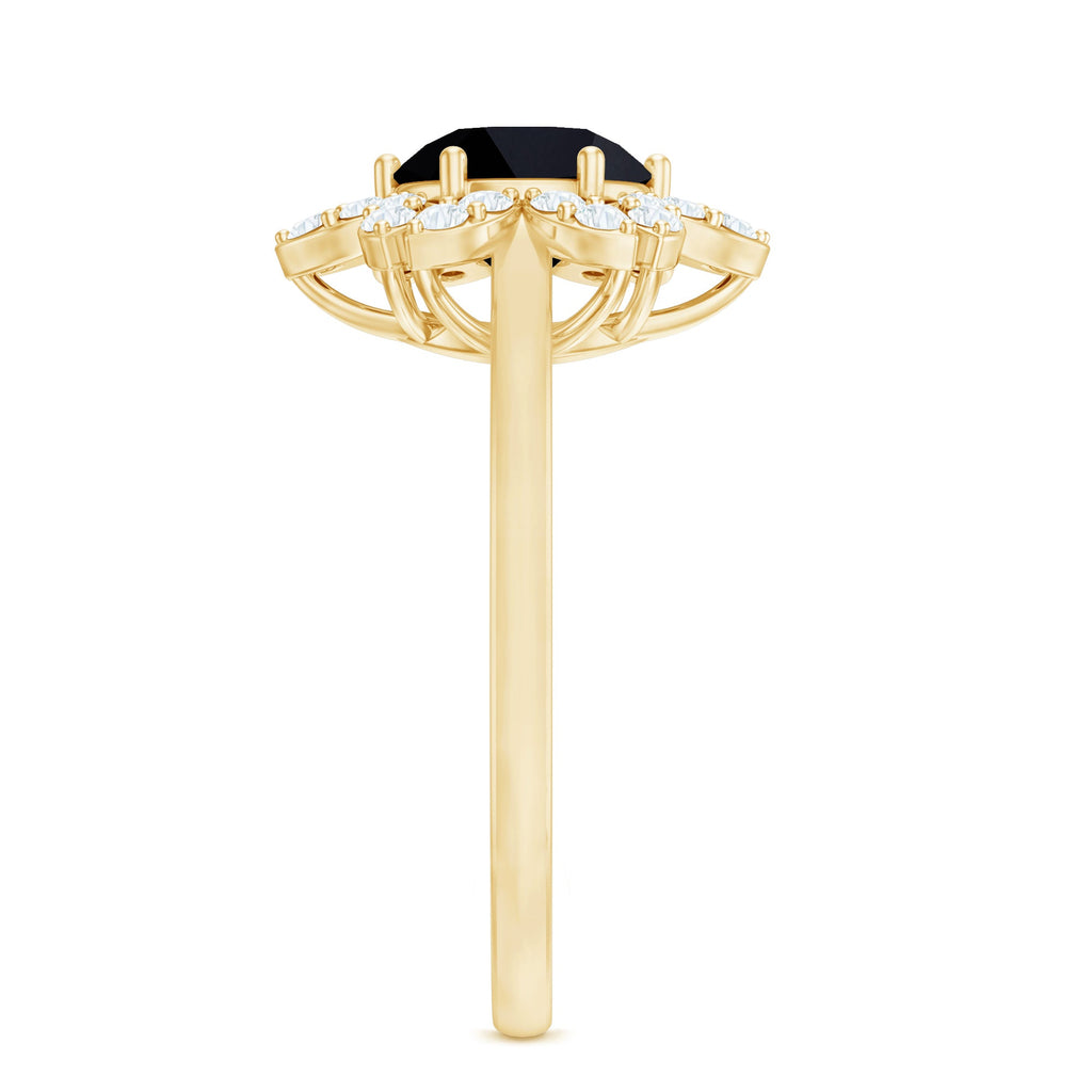 Natural 2.5 Carat Black Spinel Flower Engagement Ring with Diamond