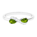 Real Pear Shape Peridot 2 Stone Promise Ring with Diamond