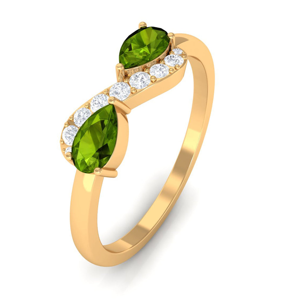 Real Pear Shape Peridot 2 Stone Promise Ring with Diamond