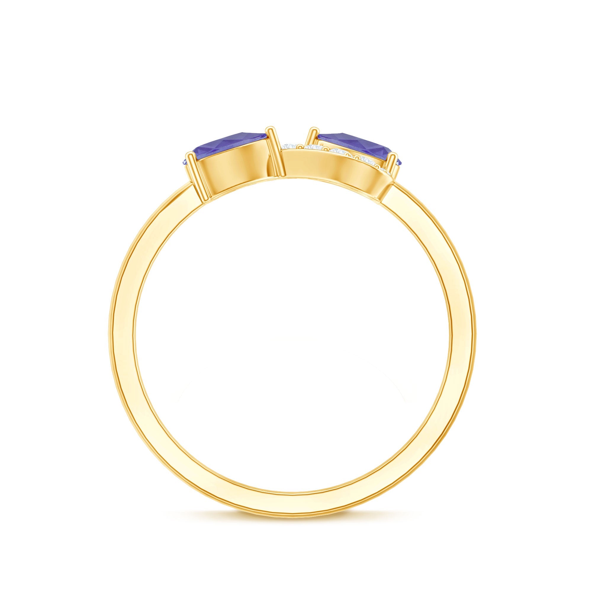 Real Tanzanite 2 Stone Promise Ring with Diamond