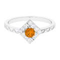 0.50 CT Round Shape Citrine Minimal Textured Ring with Diamond