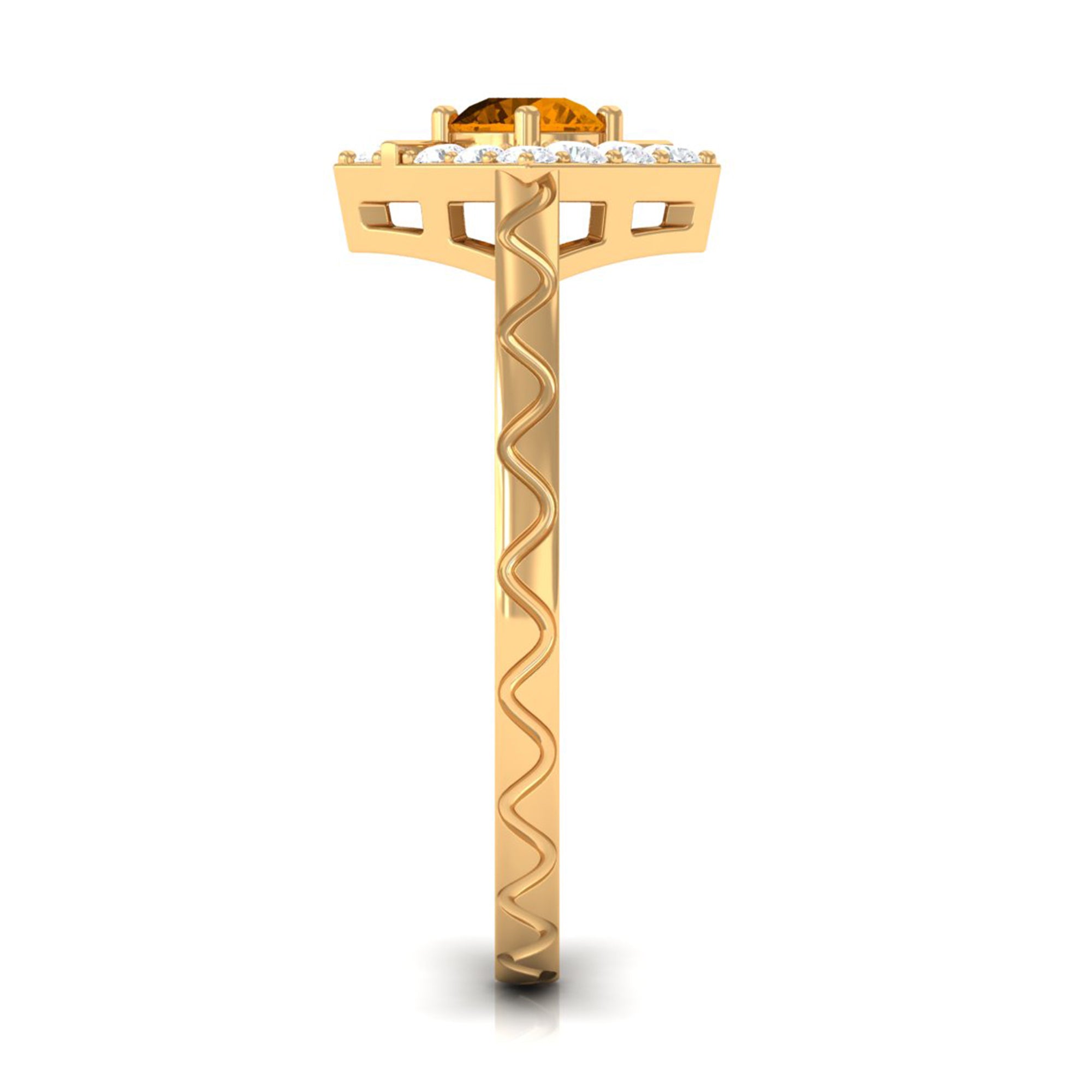 0.50 CT Round Shape Citrine Minimal Textured Ring with Diamond