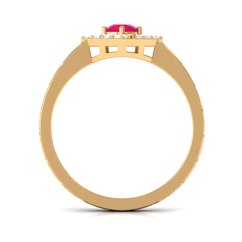 Minimal Ruby and Diamond Textured Ring