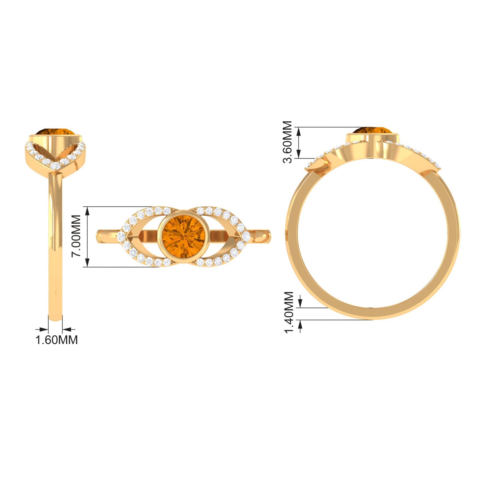 0.75 CT Split Shank Citrine Solitaire Ring with Diamond Accent