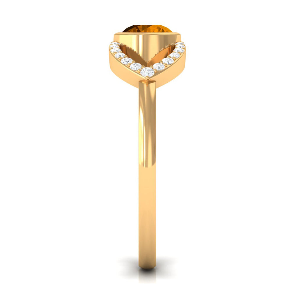 0.75 CT Split Shank Citrine Solitaire Ring with Diamond Accent