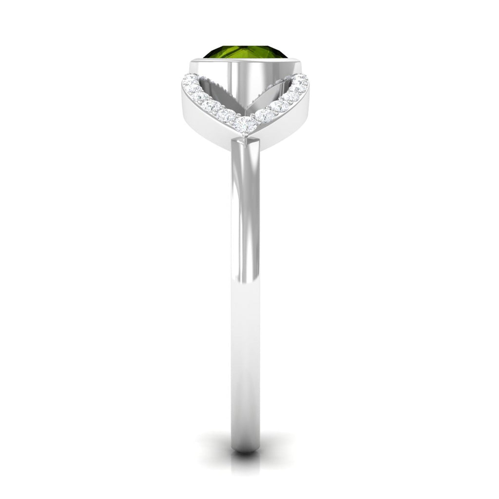 0.75 CT Split Shank Peridot Solitaire Ring with Diamond Accent