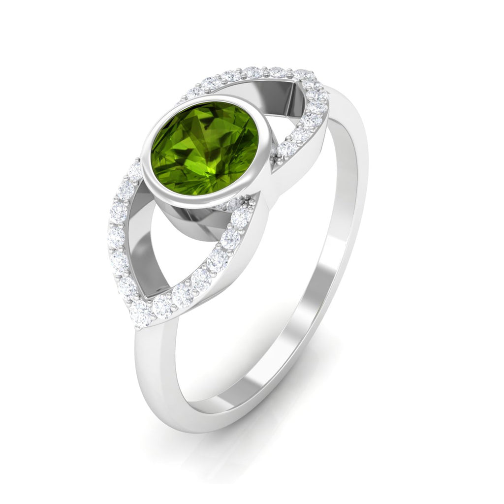 0.75 CT Split Shank Peridot Solitaire Ring with Diamond Accent