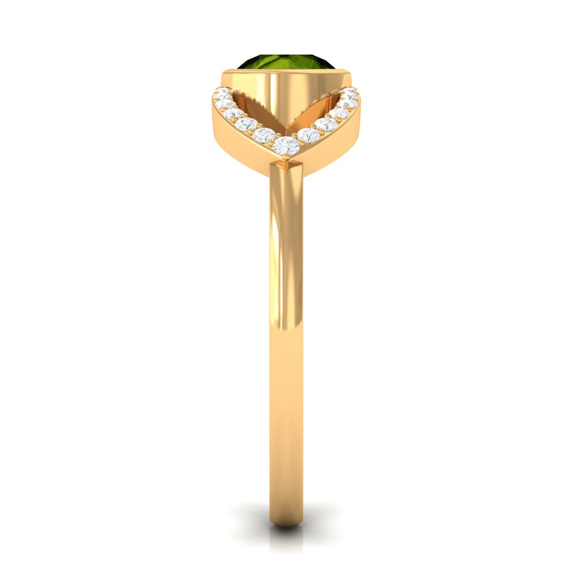 0.75 CT Split Shank Peridot Solitaire Ring with Diamond Accent