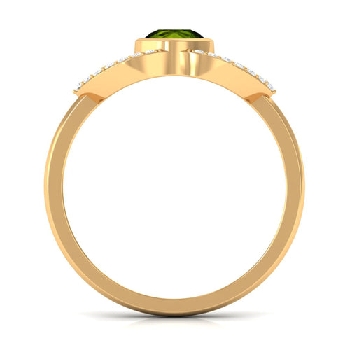0.75 CT Split Shank Peridot Solitaire Ring with Diamond Accent