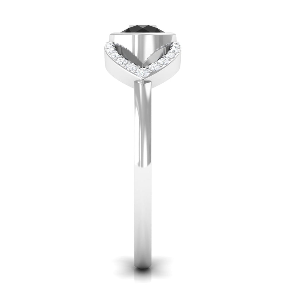 Bezel Set Solitaire Black Spinel and Diamond Ring in Split Shank