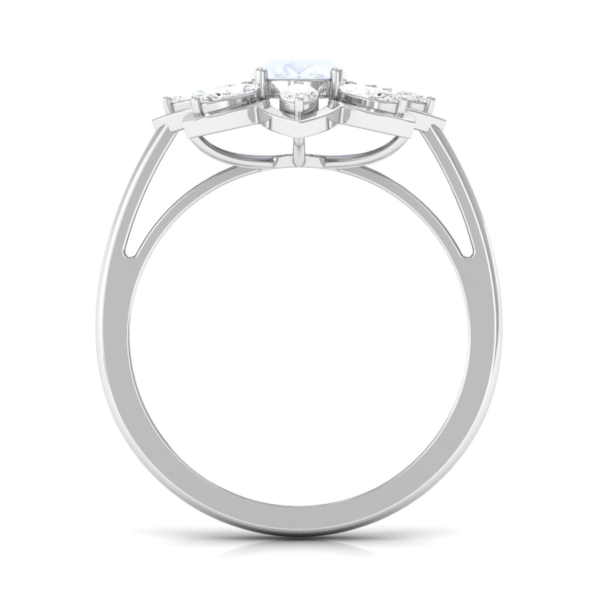 Oval Cut Moonstone and Diamond Flower Cocktail Ring