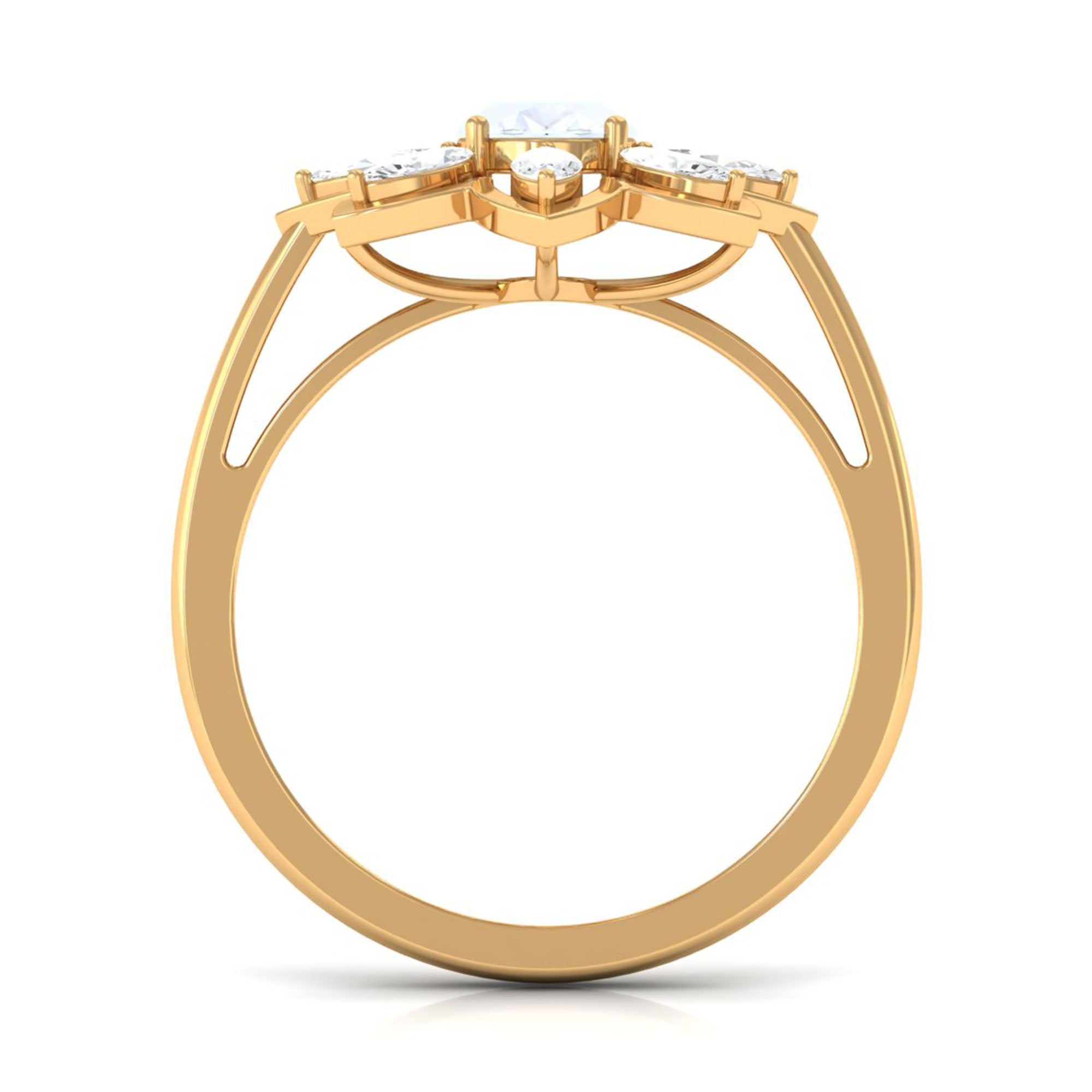 Oval Cut Moonstone and Diamond Flower Cocktail Ring