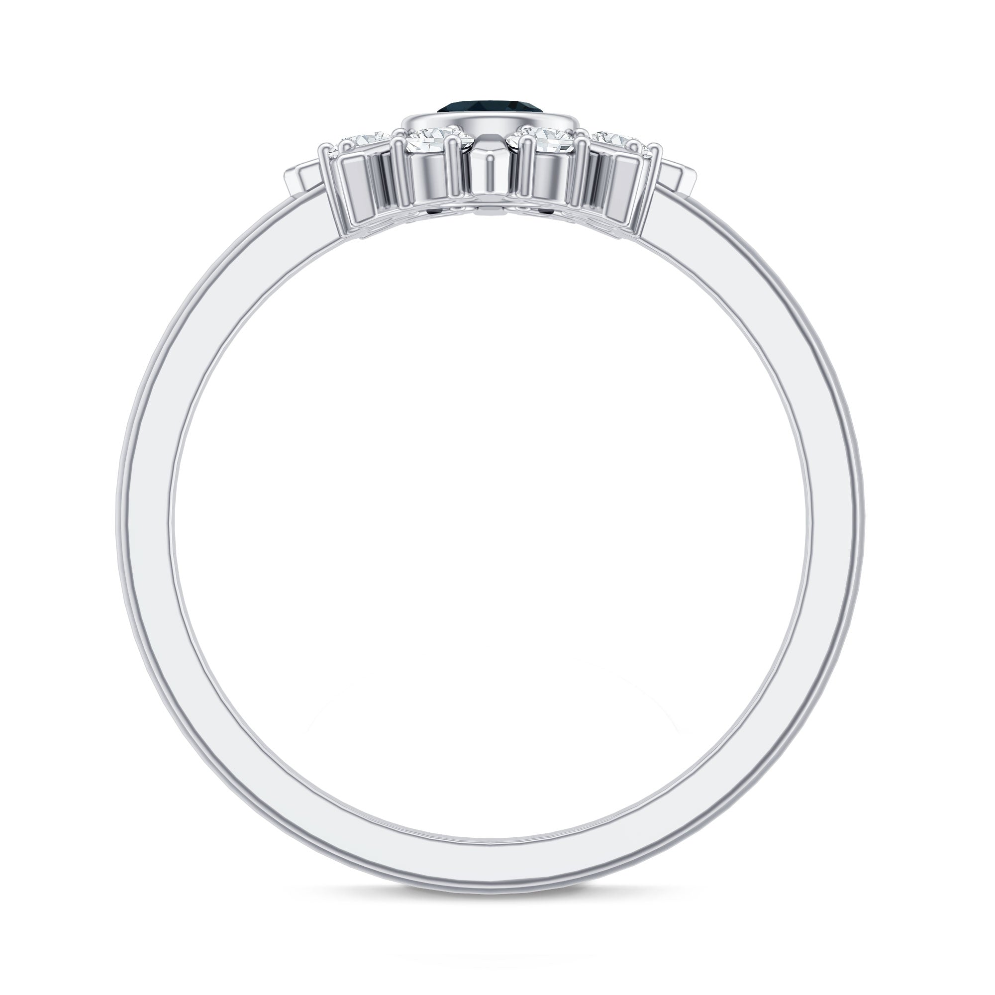 5mm Round London Blue Topaz Flower Ring with Diamond