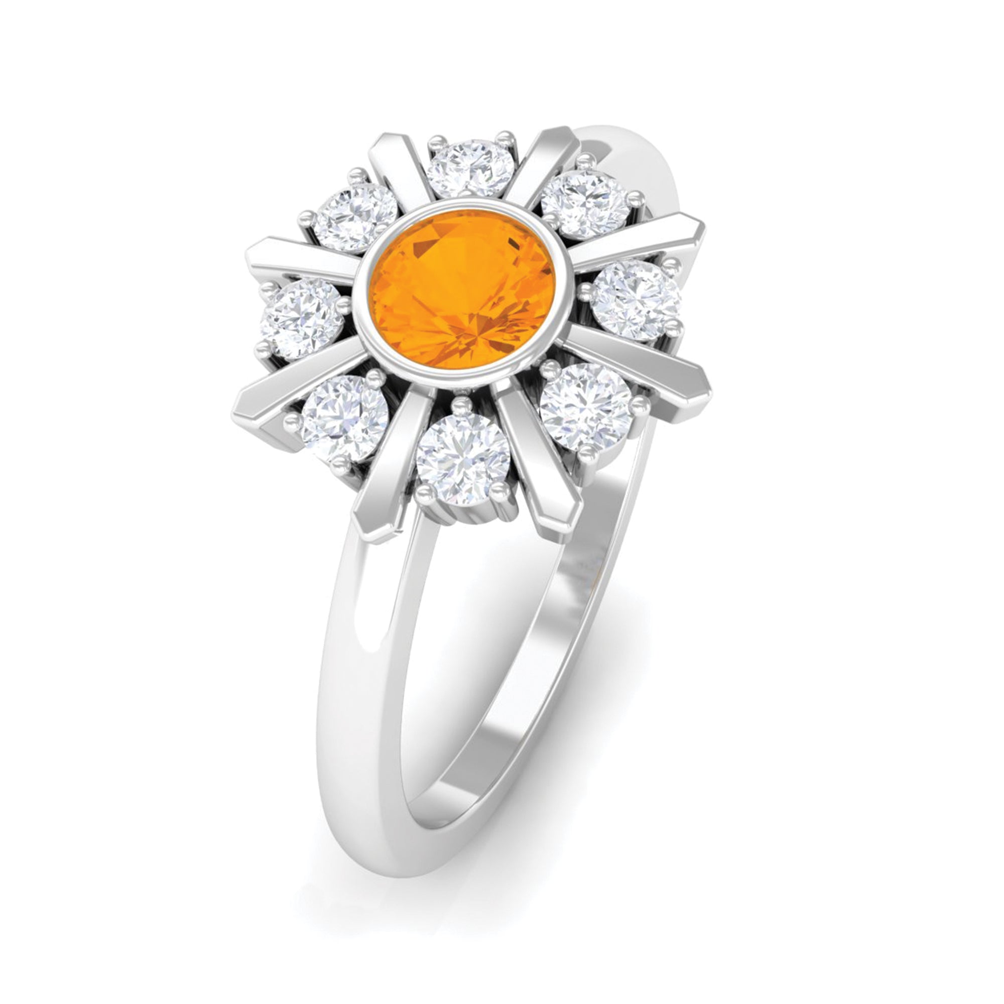 1/2 Carat Bezel Set Fire Opal Statement Ring with Diamond