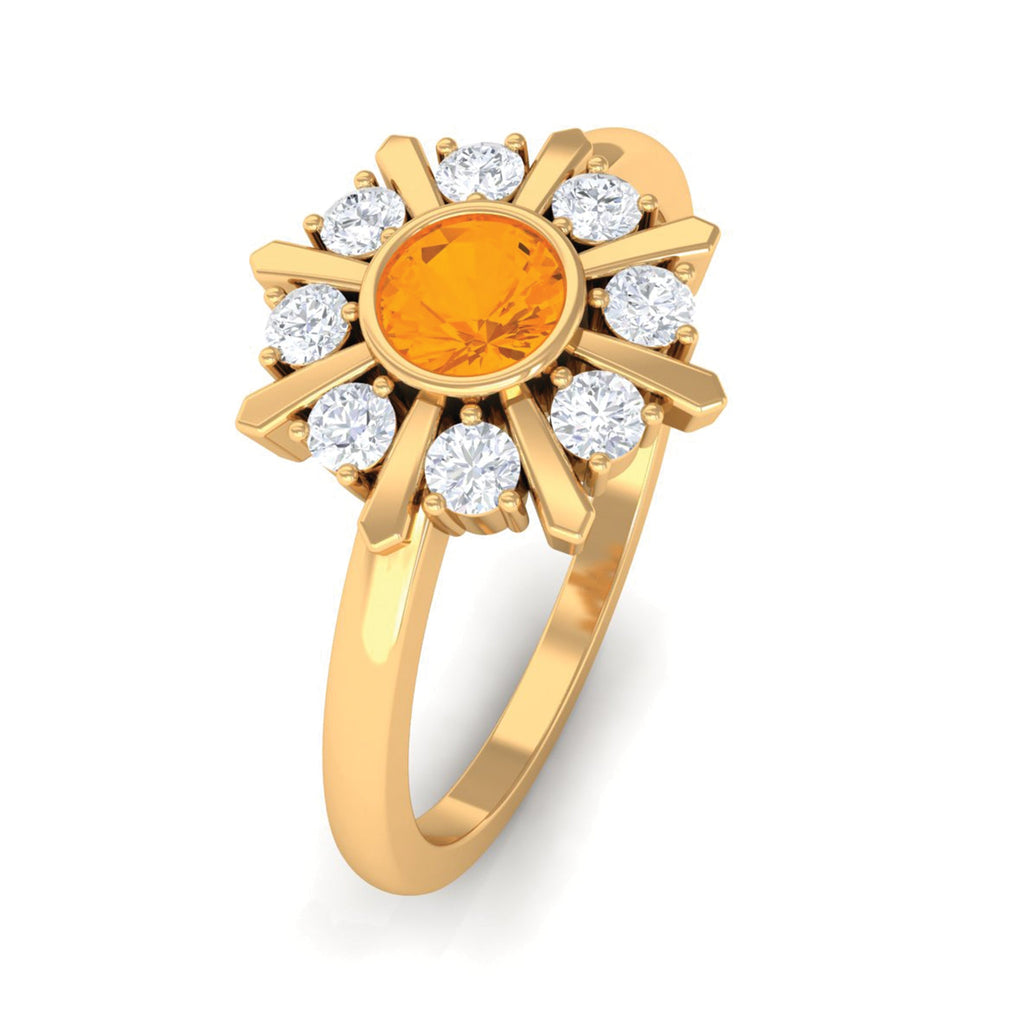 1/2 Carat Bezel Set Fire Opal Statement Ring with Diamond