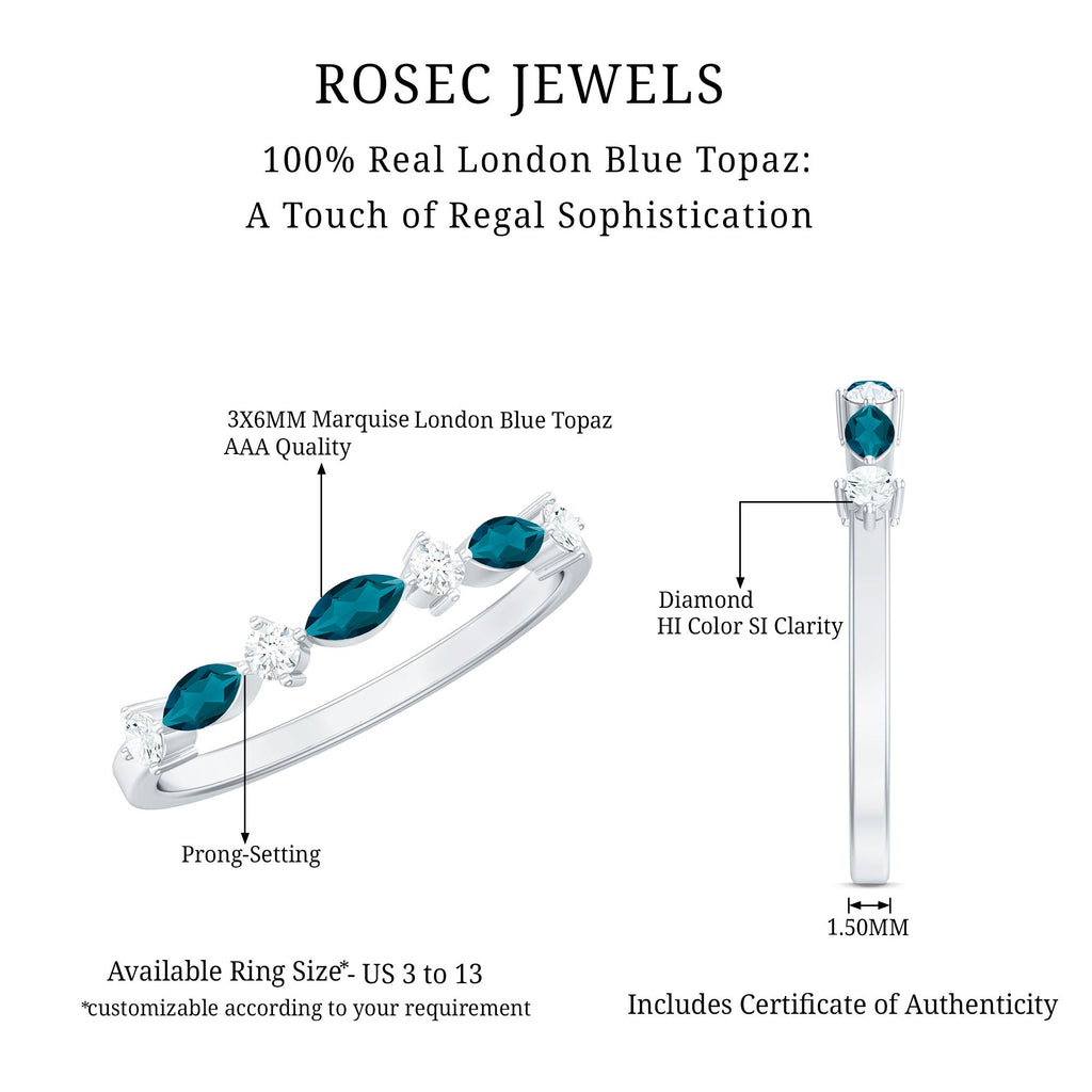 Marquise London Blue Topaz Stackable Eternity Band with Diamond