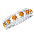 Natural Citrine Diamond Half Eternity Band Ring for Anniversary