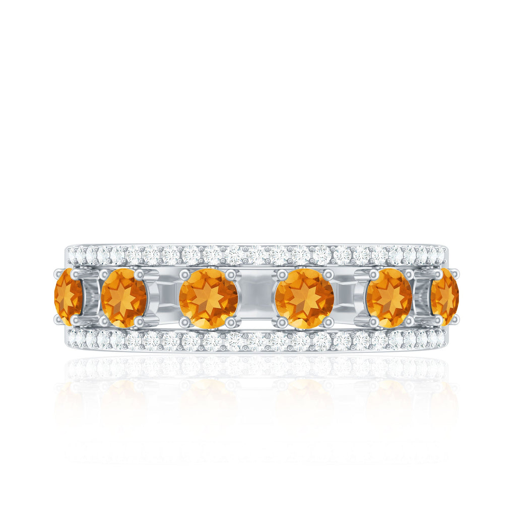 Natural Citrine Diamond Half Eternity Band Ring for Anniversary