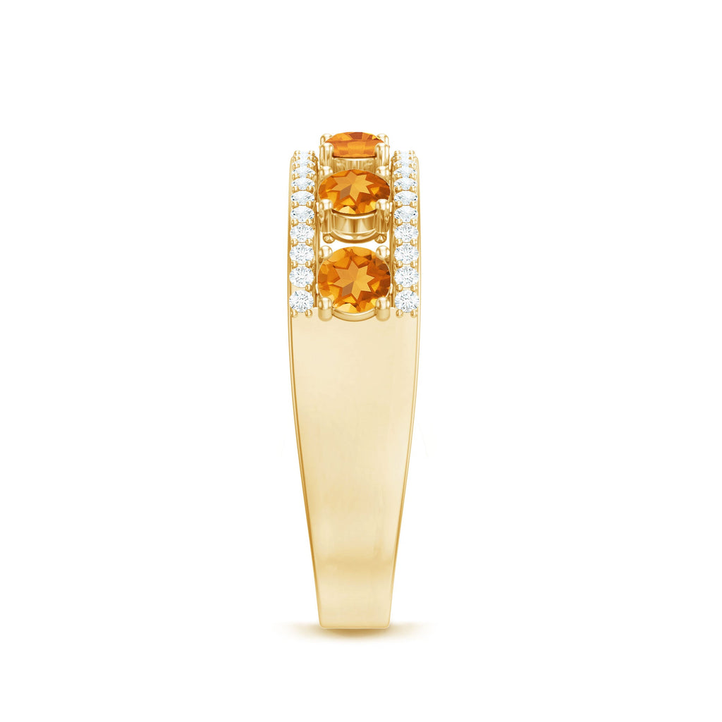Natural Citrine Diamond Half Eternity Band Ring for Anniversary
