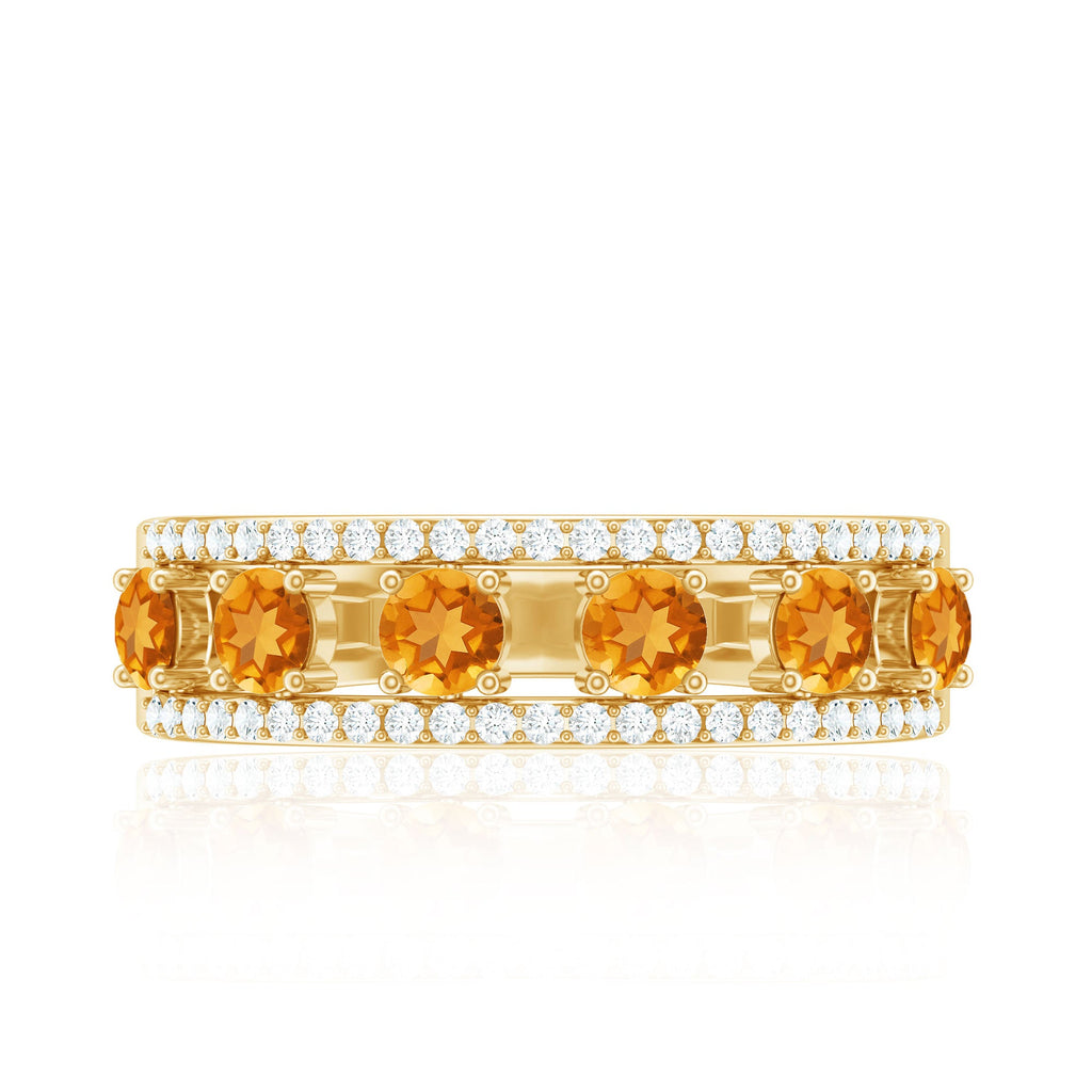 Natural Citrine Diamond Half Eternity Band Ring for Anniversary