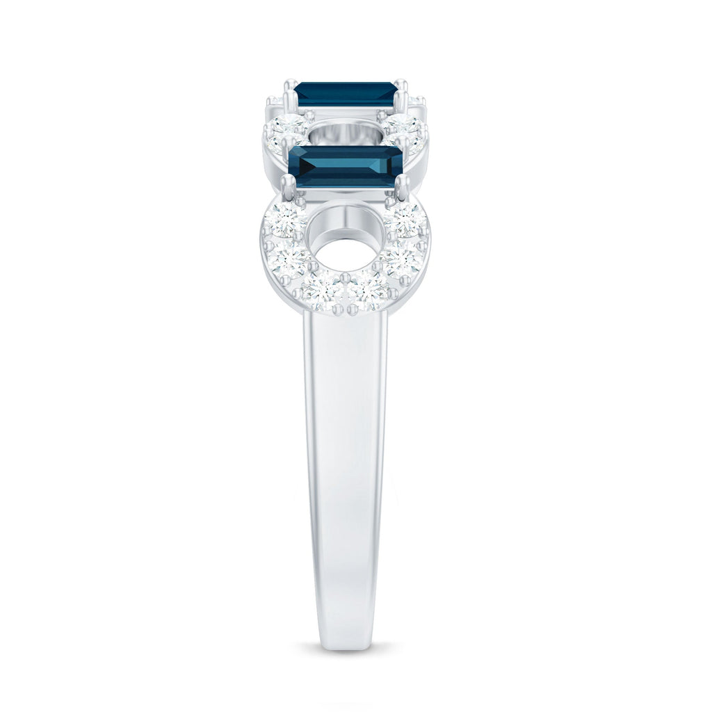 Baguette London Blue Topaz Art Deco Eternity Band with Diamond
