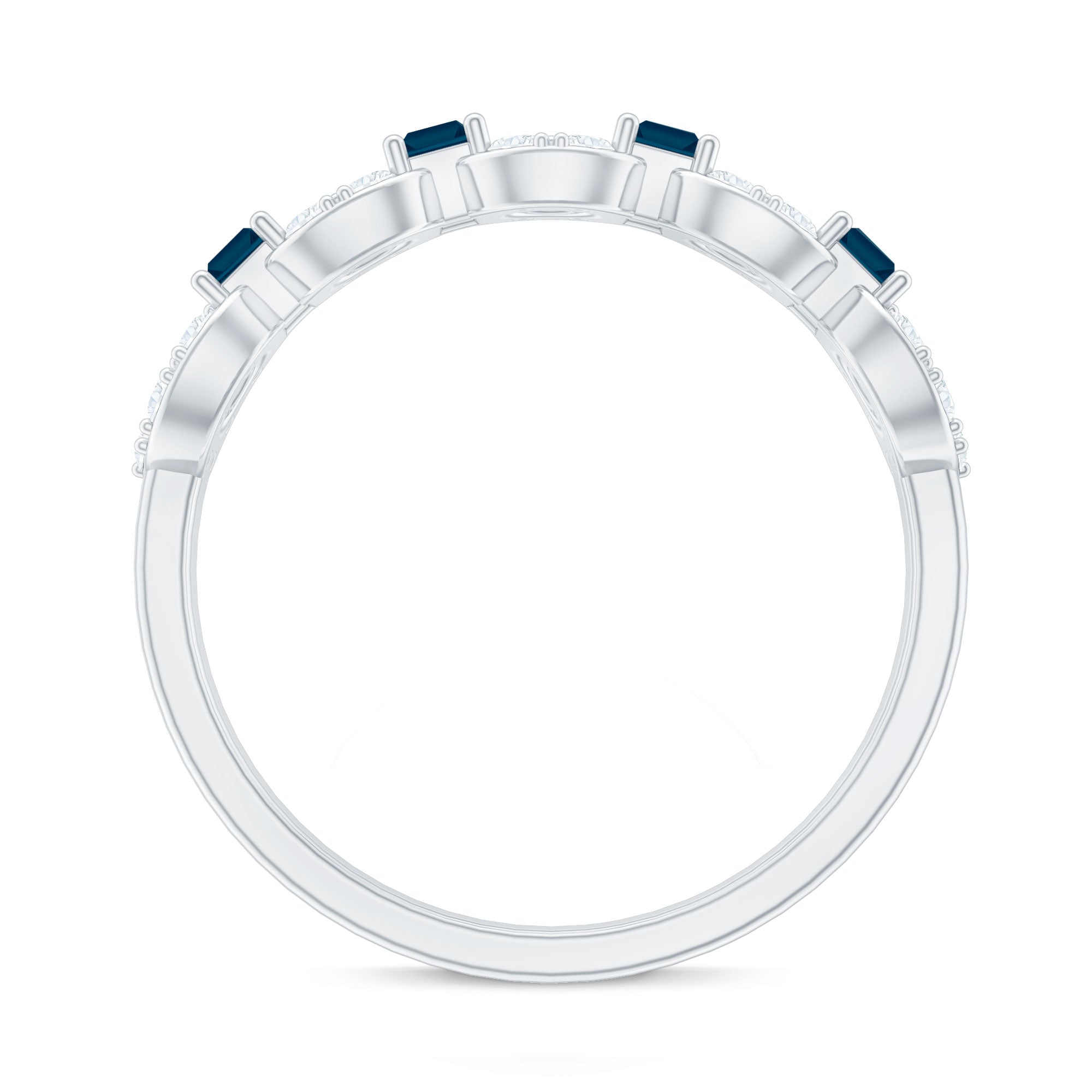 Baguette London Blue Topaz Art Deco Eternity Band with Diamond