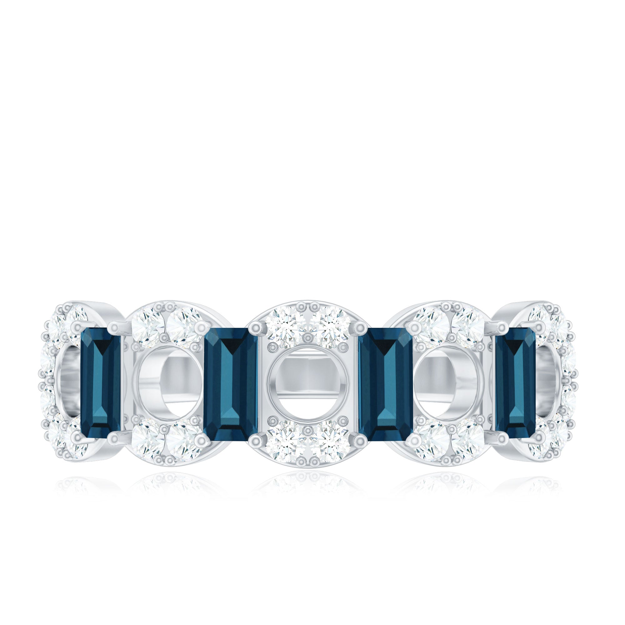 Baguette London Blue Topaz Art Deco Eternity Band with Diamond