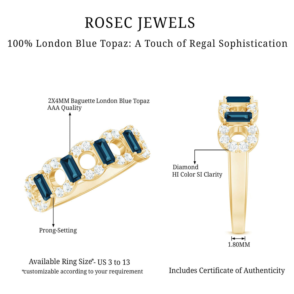Baguette London Blue Topaz Art Deco Eternity Band with Diamond