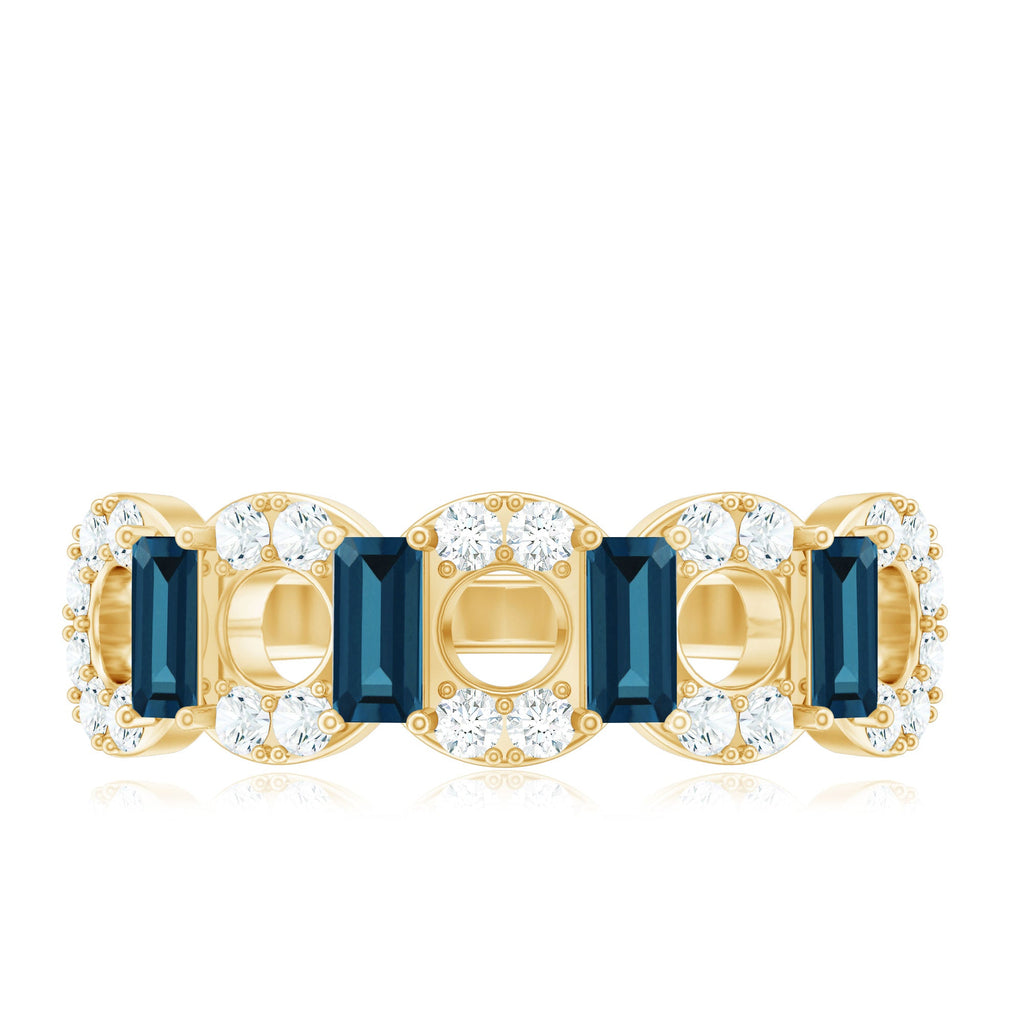 Baguette London Blue Topaz Art Deco Eternity Band with Diamond