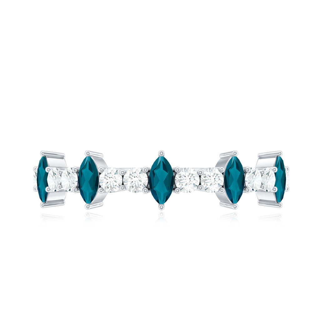 Marquise London Blue Topaz Semi Eternity Band with Diamond
