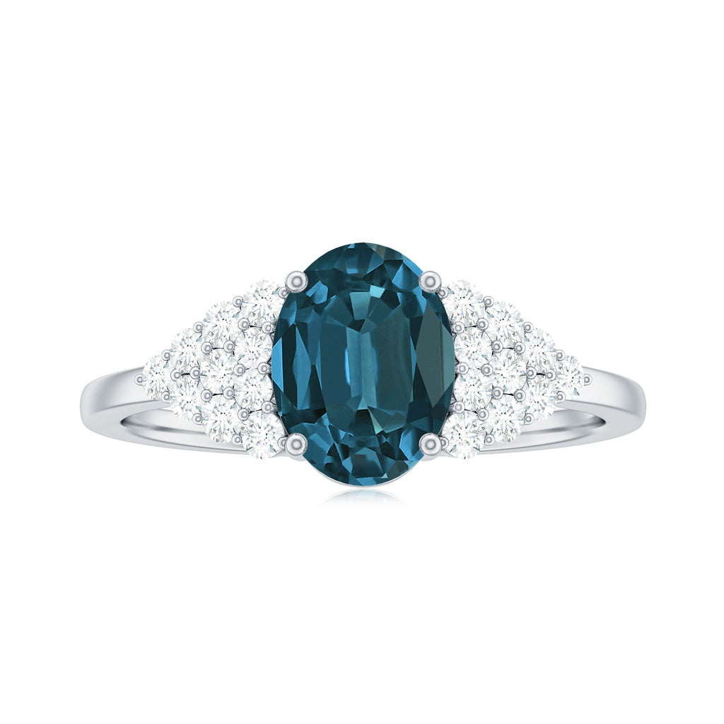 6X8mm Oval Cut London Blue Topaz Classic Engagement Ring with Diamond