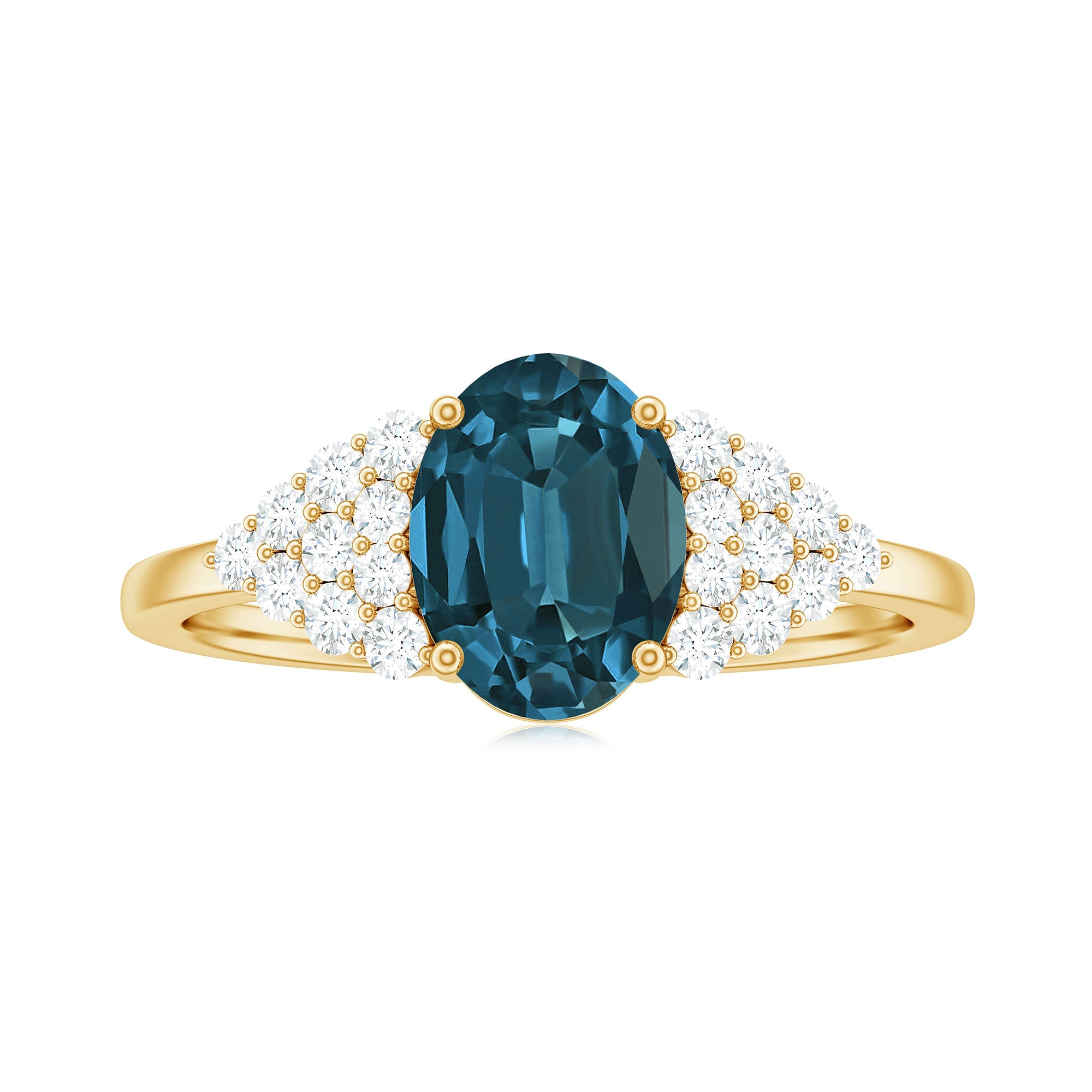6X8mm Oval Cut London Blue Topaz Classic Engagement Ring with Diamond