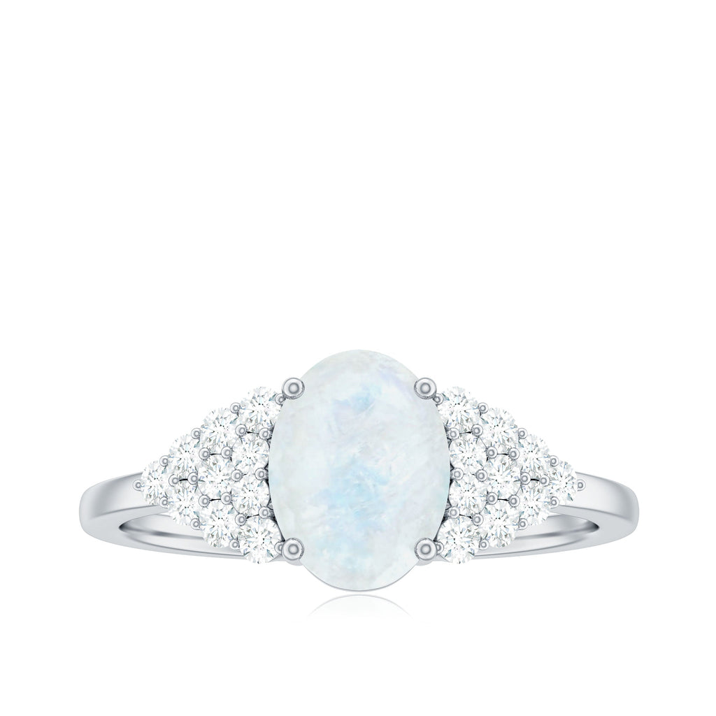 1 CT Oval Cut Moonstone Solitaire Ring with Diamond Accent