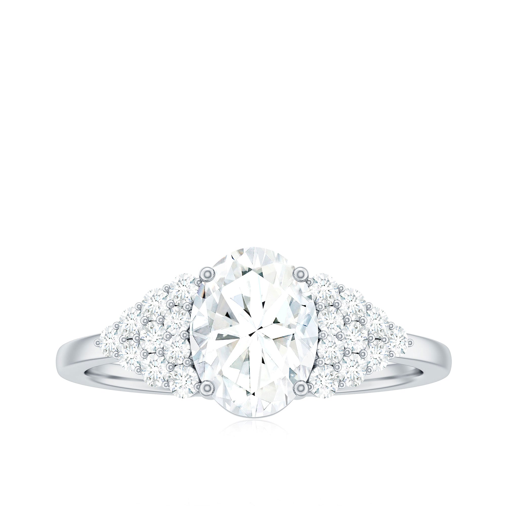 6X8 MM Oval Moissanite Engagement Ring with Cluster Side Stones