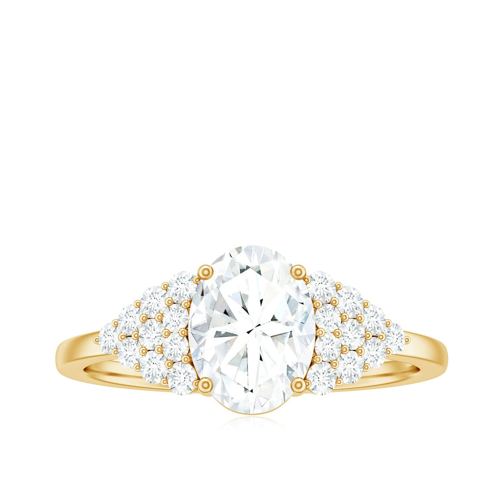 6X8 MM Oval Moissanite Engagement Ring with Cluster Side Stones