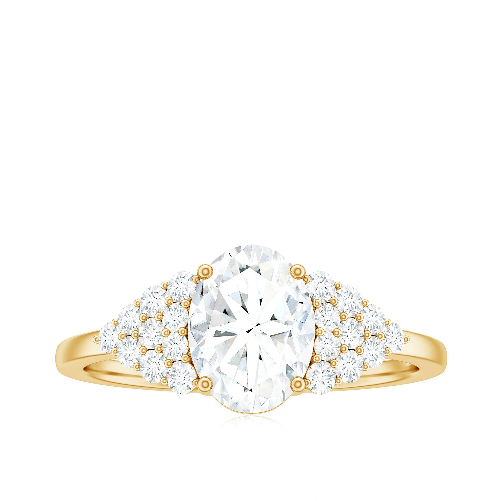 6X8 MM Oval Moissanite Engagement Ring with Cluster Side Stones