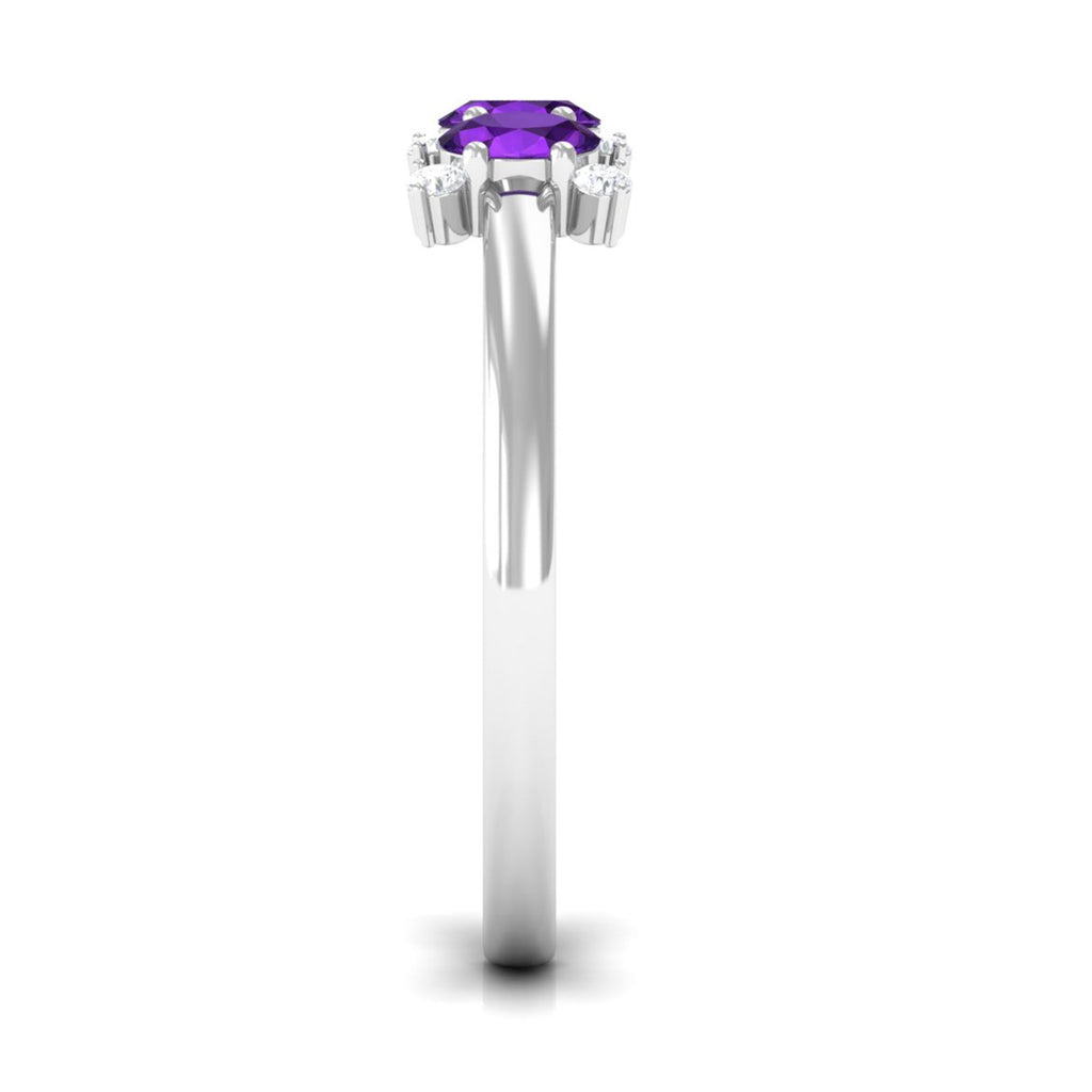 Natural Oval Amethyst 3 Stone Promise Ring with Diamond