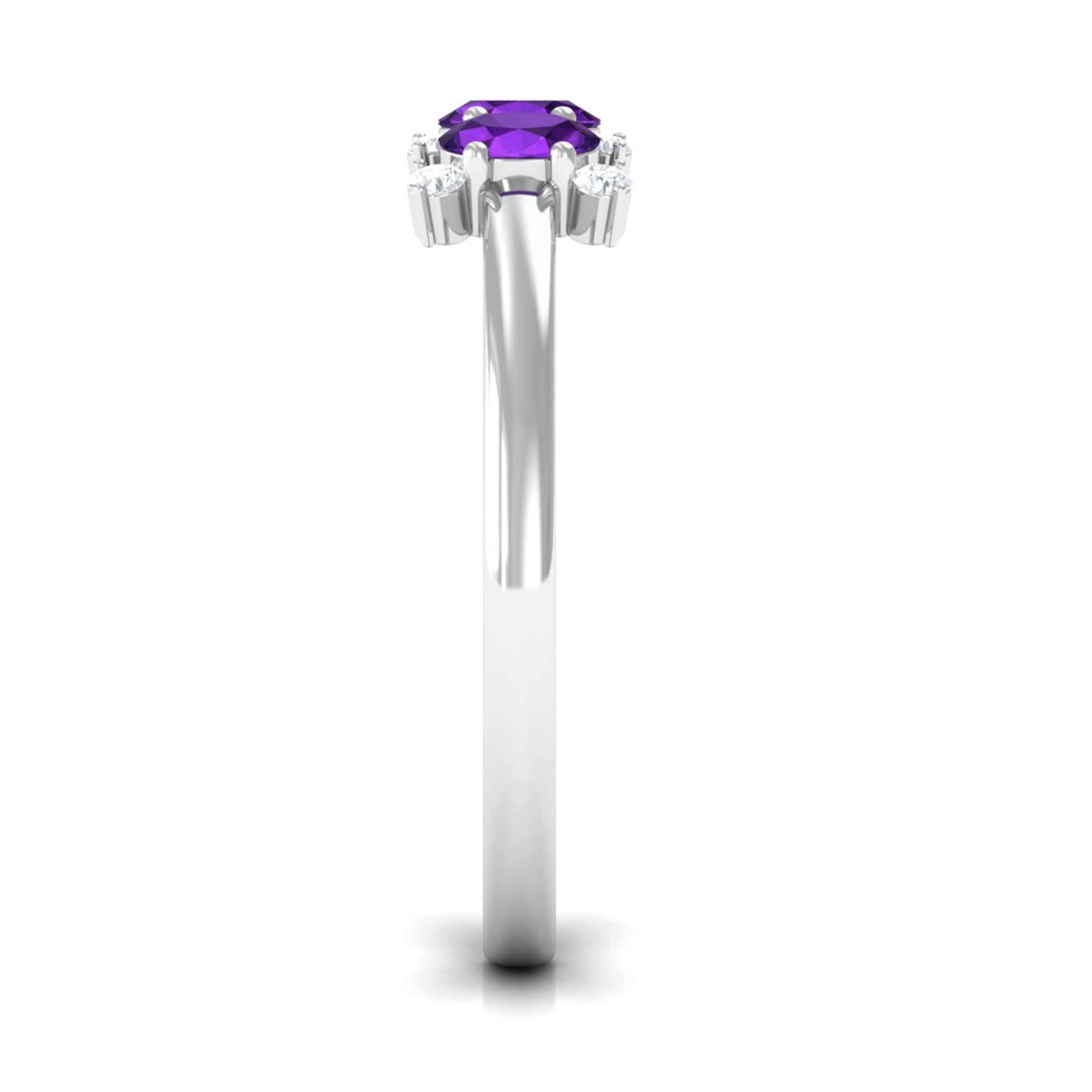 Natural Oval Amethyst 3 Stone Promise Ring with Diamond