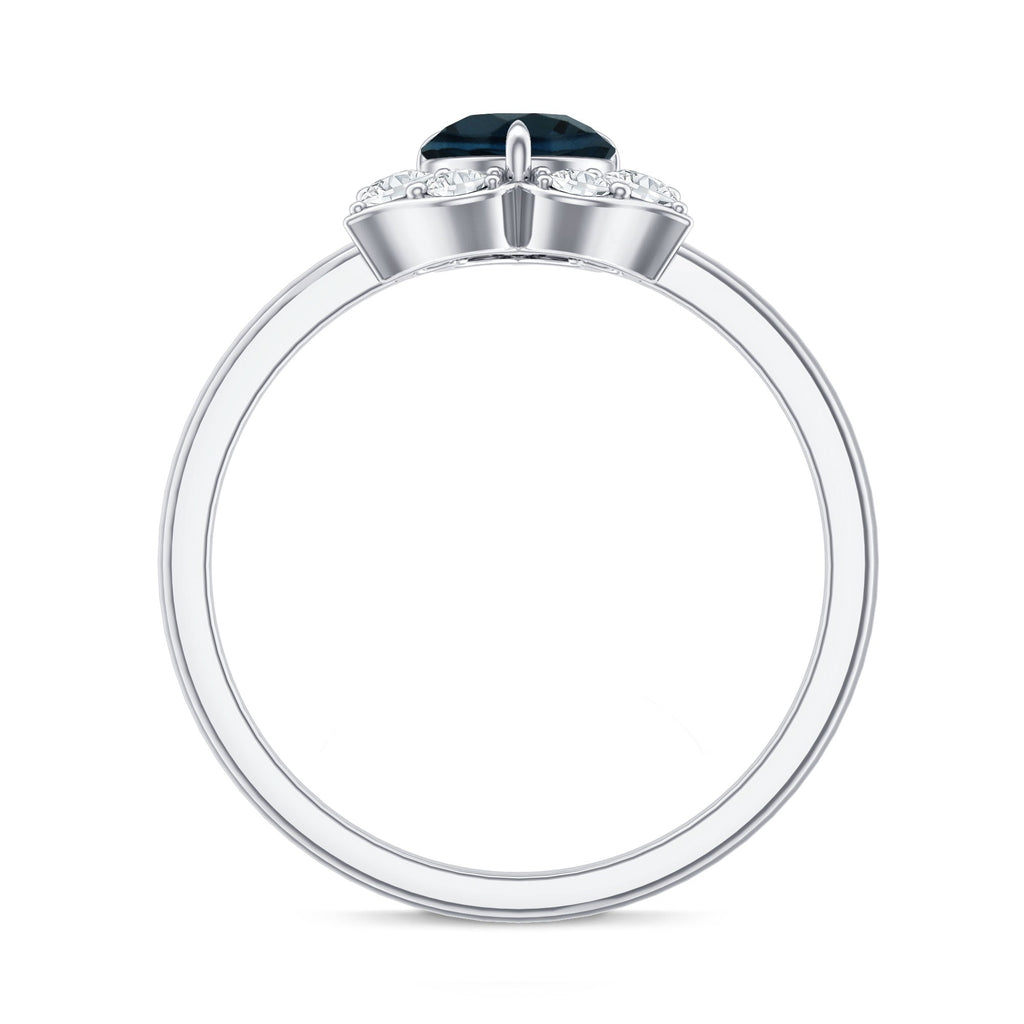 Round London Blue Topaz Floral Engagement Ring with Diamond