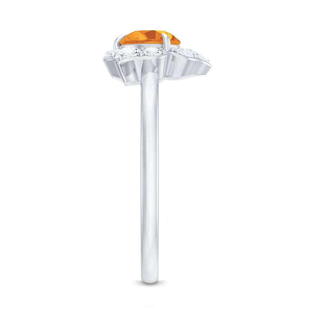 Certified Natural Citrine Designer Flower Engagement Ring with Diamond